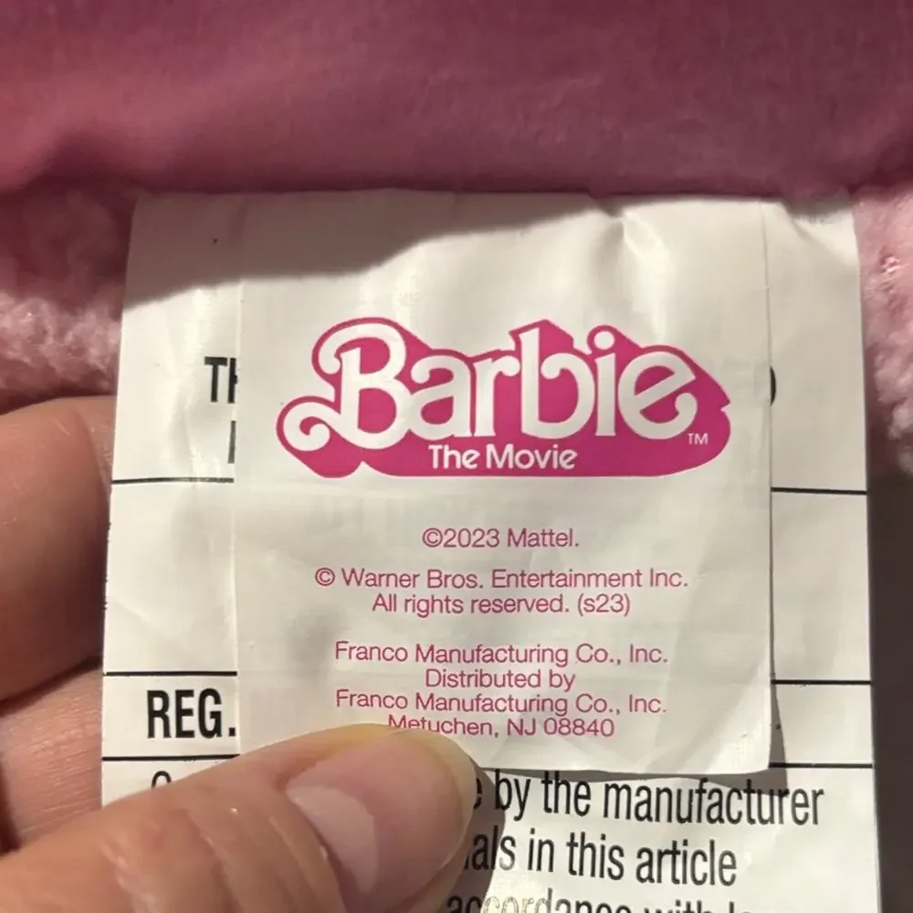 Barbie 24”x24” Pink Striped Pillow fleece under side euc like new soft fluffy